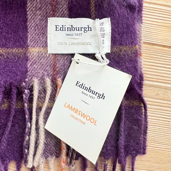 Edinburgh Accessories - Edinburgh 100% Lambswool Tartan Scarf – Purple & Grey Plaid | NWT | Scotland Her
